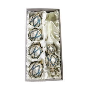 Set 5 X large blown glass Christmas ornaments tree topper cream blue