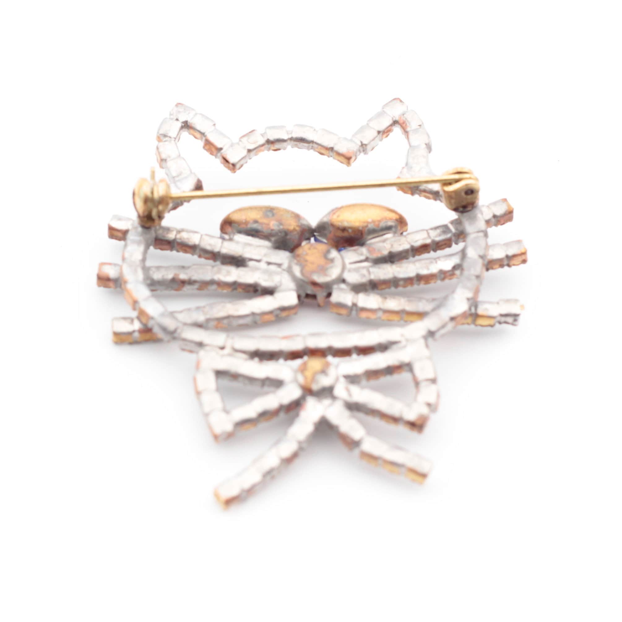Broche Vintage Chat Bleu à Strass Mobiles - En Bon état - Livraison Gratuite