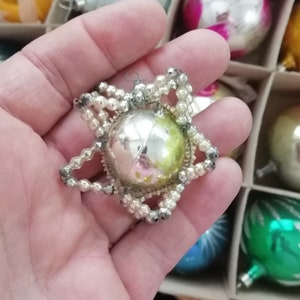 Antique silver mercury glass bead Christmas tree ornament Gablonz