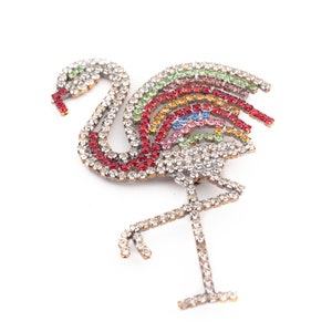 Large Vintage handmade Czech rhinestone flamingo pin brooch