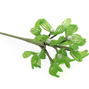 Hand beaded French seed glass bead mistletoe stem