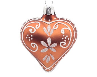 Czech blown glass gingerbread heart Christmas tree ornament