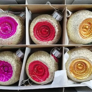 6 vintage German glass reflector Christmas ornaments balls GDR