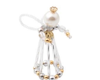 Czech handmade glass seed bugle pearl bead angel Christmas tree ornament