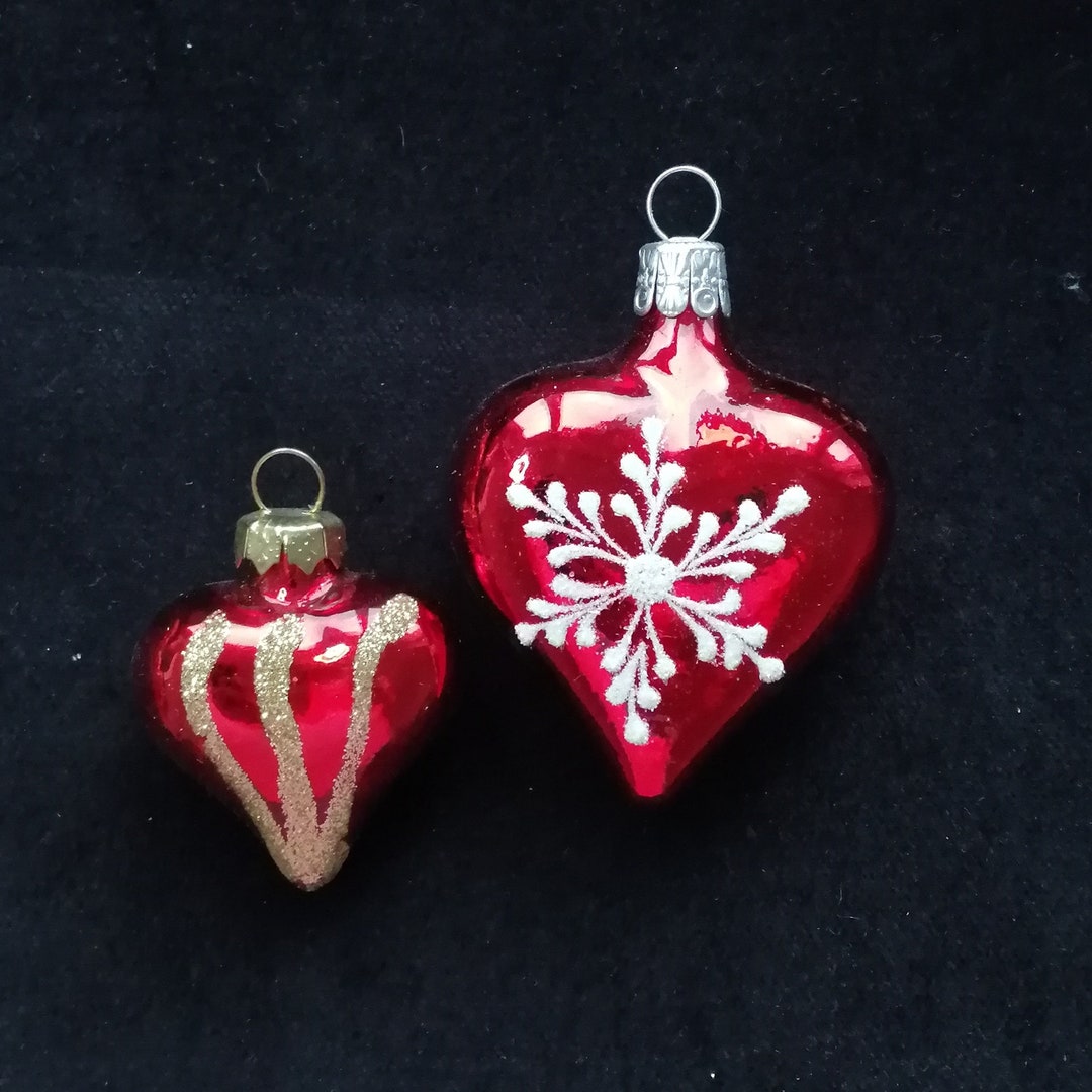 2 Czech Vintage Blown Glass Red Heart Christmas Ornaments - Etsy