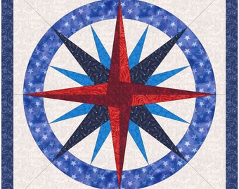 18&quot; Diameter Mariner&#39;s Compass Quilt Block B with Alternate Star Center