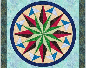 Bloc de courtepointe Mariner's Compass de 21 po. de diamètre (24 po. x 24 po. carré) H