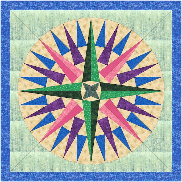 18" Diameter (20"x20" Square) Mariner's Compass Quilt Block A