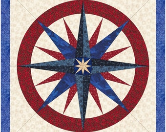 Bloc de courtepointe Mariner's Compass de 32 po. de diamètre avec centre en étoile alterné
