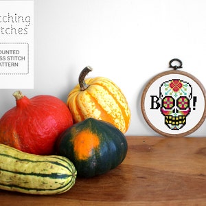 Sugar Skull Boo! Cross Stitch Pattern - Easy Halloween Cross Stitch Pattern - PDF Instant Download - Sugar Skull Day of the Dead