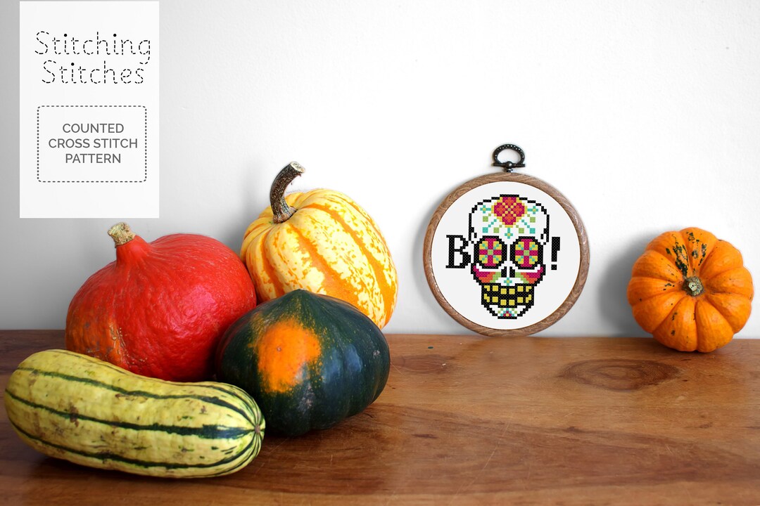 Sugar Skull Boo! Cross Stitch Pattern - Easy Halloween Cross Stitch ...