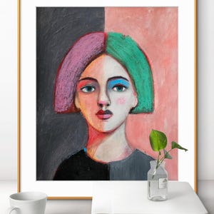Abstract Woman Portrait Painting: Original Mixed Media Art, 11x14