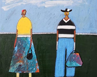 Abstract Figure Figurative Portrait Painting Original Woman Folk Artwork 10x10 By VA