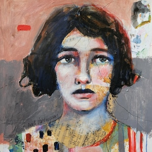 Abstract Woman Portrait Painting: Original Mixed Media Art, 11x14
