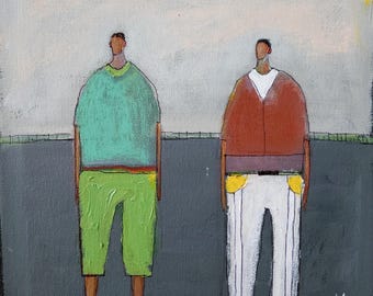 Abstract Folk Figure Figurative Portrait Painting Original Man Artwork 10x10 Anna Varkevisser