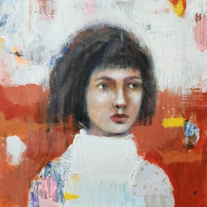 Original Mixed Media Portrait Painting: &quot;Clémence de Montmartre&quot; 16x16