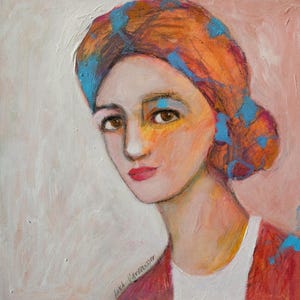 Abstract Woman Portrait Painting: Original Acrylic Art, 12x12 Canvas