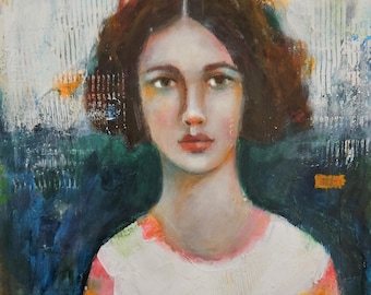 Abstract Woman Portrait Face Painting  Original Feminist Art 16x16 Collage