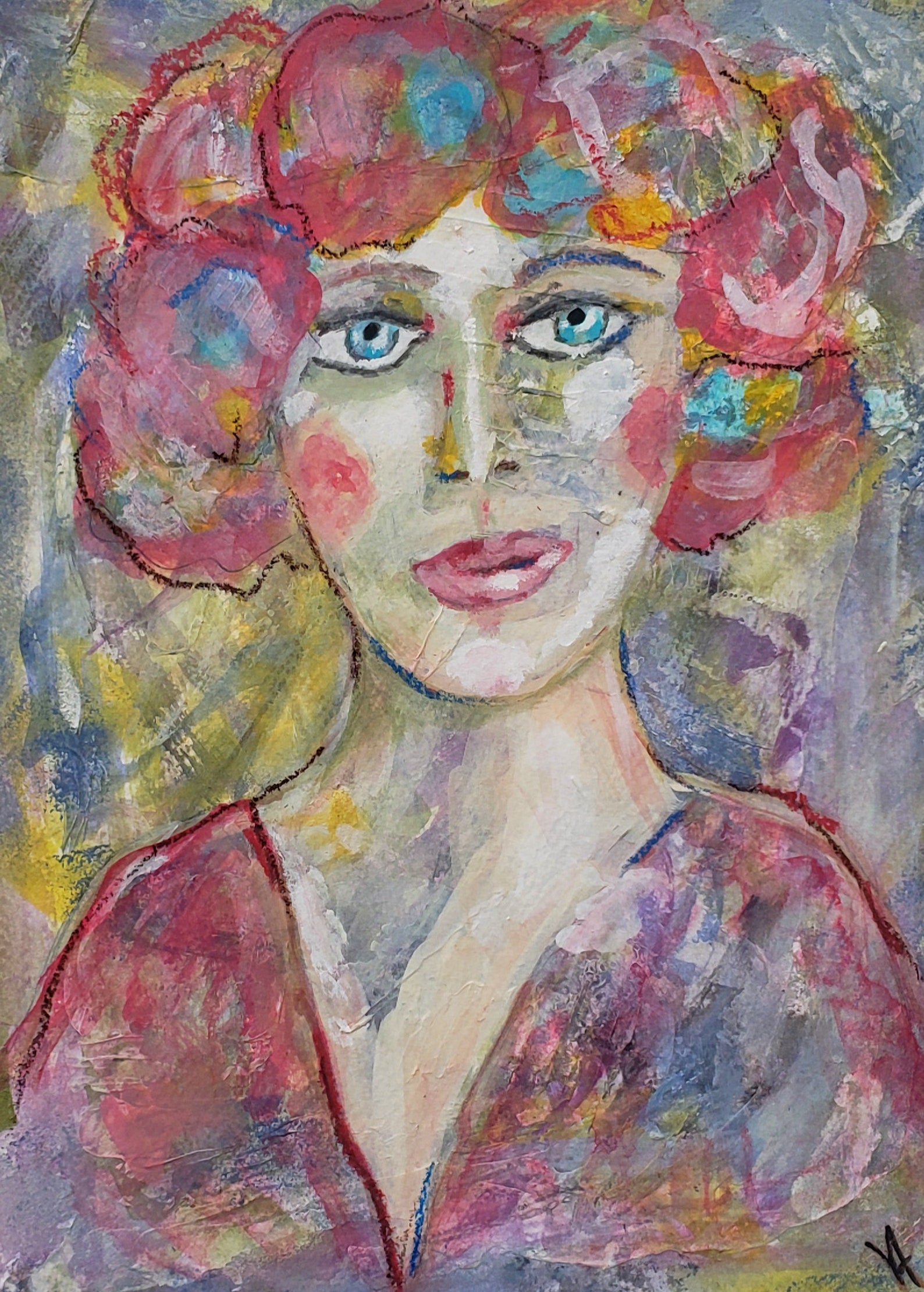 Abstract Face Painting Female Painting Whimsical Face Original Etsy