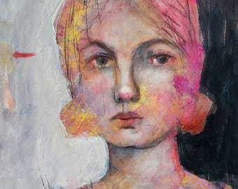 Painting Original Abstract Woman Figurative Art Face Portrait  Artwork 11x14