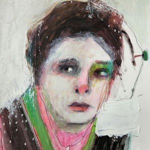 Abstract Woman Face Painting: Original Mixed Media Art, 11x14
