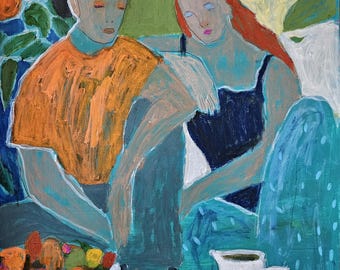 Abstract Woman Figure Portrait Painting Mixed Media Figurative Art 24x18 Anna Varkevisser
