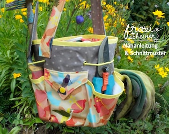 Gartentasche für Gartenwerkzeug nähen, Gärtnertasche mit vielen Außentaschen, Schnittmuster und PDF Anleitung