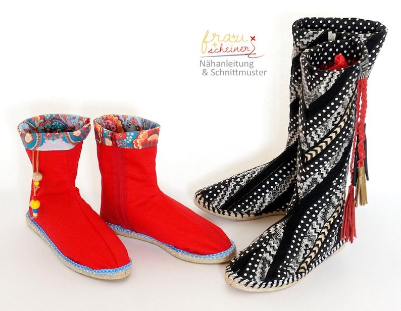 Espadrilles Stiefel, halbhohe und hohe Boots, Schnittmuster und Nähanleitung PDF image 1