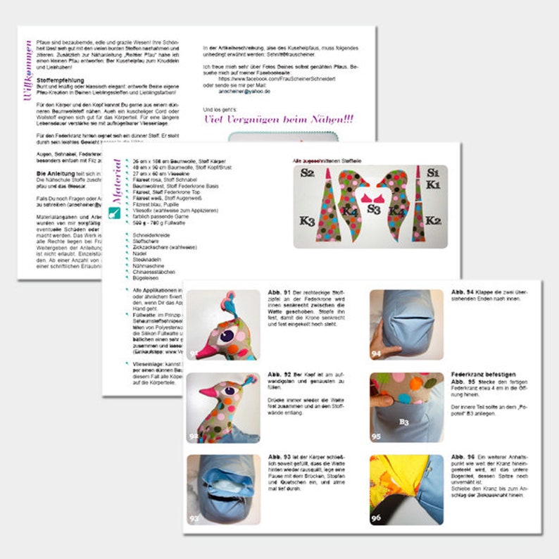 Reittier Pfau, Küken und Kuschelpfau, 3 Designs in 2 Größen, Nähanleitung mit Schnittmuster PDF Sparpreis image 9