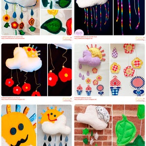 Spieluhr und Mobile Wolke mit Regenbogen, Regentropfen, Sternen, Blumen und Schneeflocken, Babyausstattung, Schnittmuster und Nähanleitung Bild 2