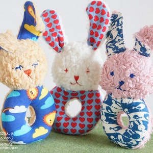 Baby Rassel 4 Designs Hase, Maus, Eule, Fuchs, Säugling Greifling, Schnittmuster und Nähanleitung Bild 8