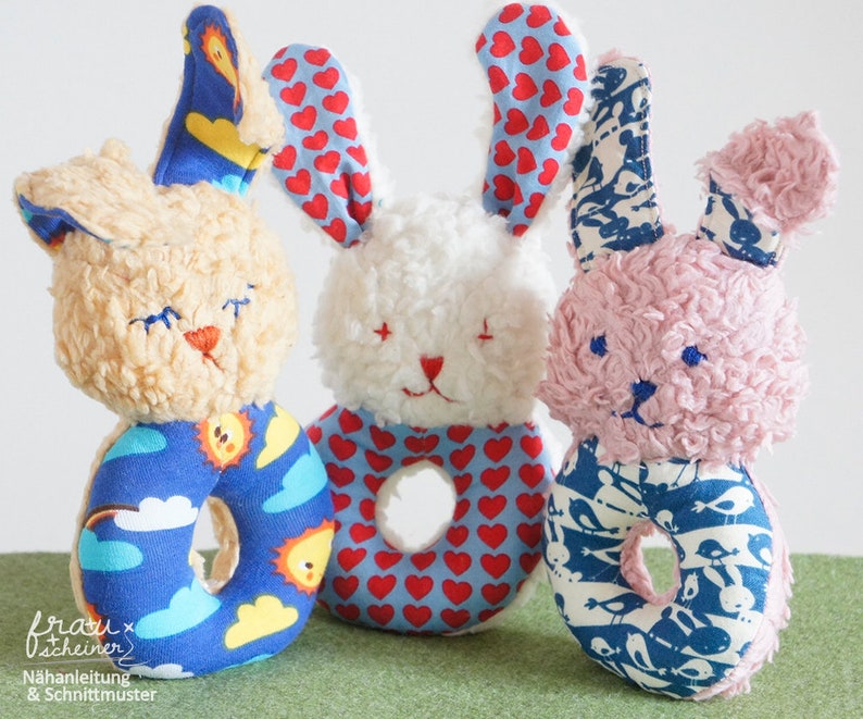 Baby Rassel 4 Designs Hase, Maus, Eule, Fuchs, Säugling Greifling, Schnittmuster und Nähanleitung Bild 8