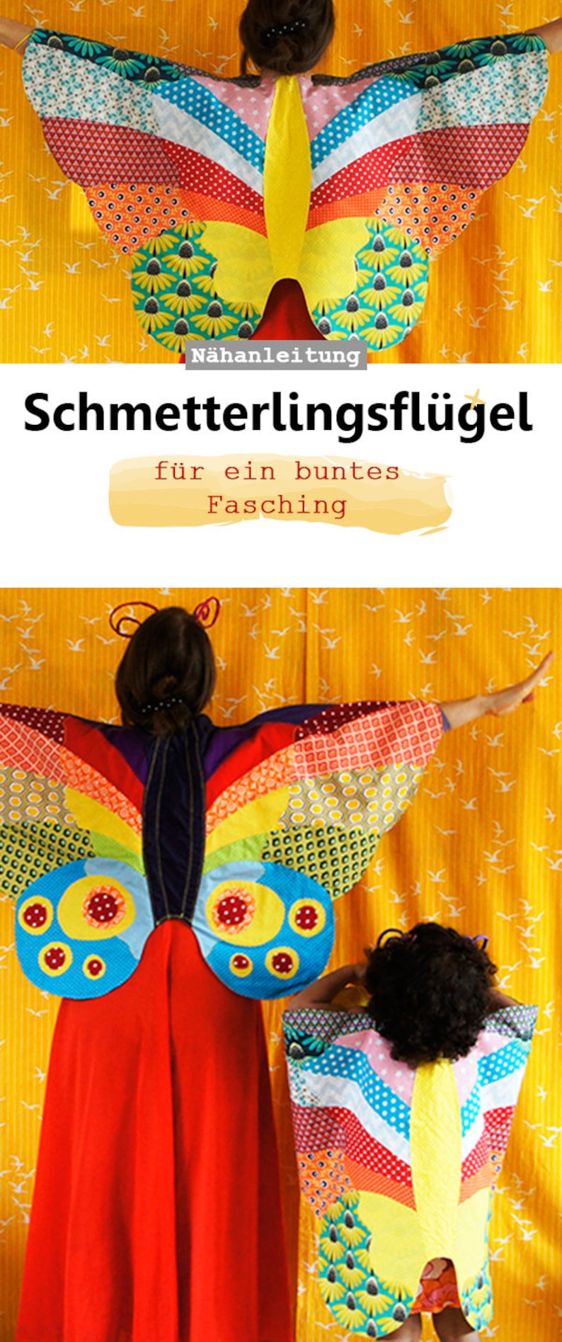 Schmetterlingflügel-Umhang Kostüm für Fastnacht, Schnittmuster und Nähanleitung Bild 3