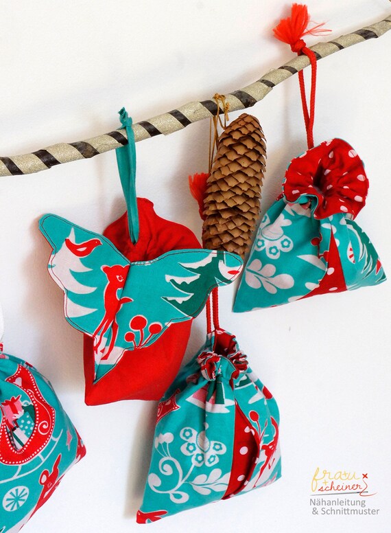 PDF Adventskalenderbeutel in 6 Designs f\u00fcr Weihnachten n\u00e4hen N\u00e4hanleitung und Schnittmuster