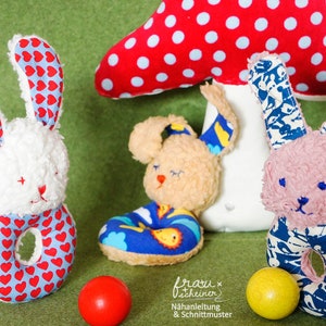 Babyrassel und Babyspielzeug Hase Finn, Nähanleitung und Schnittmuster