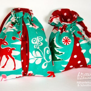 Adventskalender-Säckchen mit Kellerfalte, Adventskalenderbeutel oder Geschenkebeutel 2 Varianten, Schnittmuster und Nähanleitung (PDF)