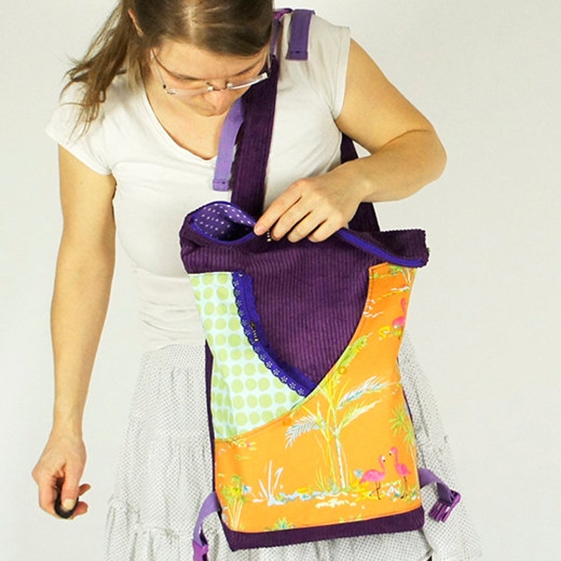 Rucksack & Schultertasche in 2 Größen mit 2 Außentaschen, Nähanleitung Tasche, Schnittmuster PDF Bild 8