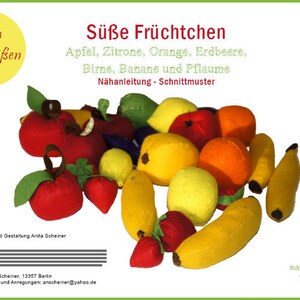 Filz Obst Banane, Apfel, Orange, Zitrone, Erdbeere, Pflaume und Birne zum Spielen für Kaufmannsladen, Nähanleitung und Schnittmuster PDF Bild 6