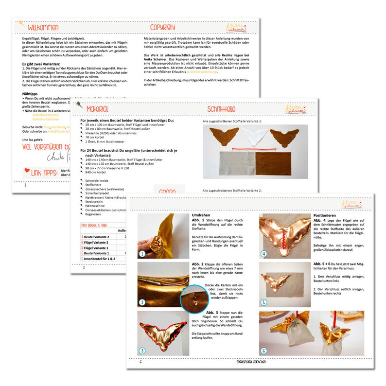 Engelflügel und Engel-Säckchen Adventskalender für Weihnachten, Adventskalenderbeutel, Nähanleitung und Schnittmuster PDF Bild 4