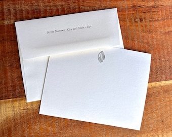 Virkotype Monogram Note Cards - Custom set of 25 flat note cards with return address on envelope flap. FREE SHIPPING