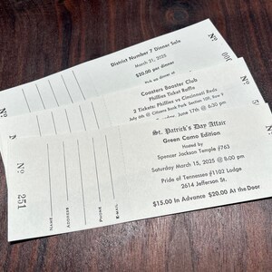 250 Custom Numbered Raffle Tickets: Perforated Cream Bristol Paper - Etsy