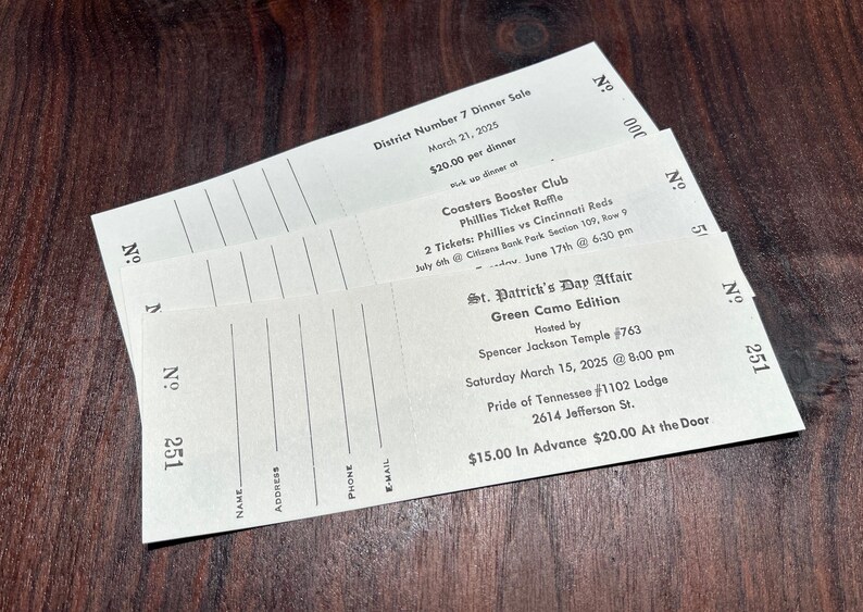 250 Custom Numbered Raffle Tickets: Perforated Cream Bristol Paper - Etsy