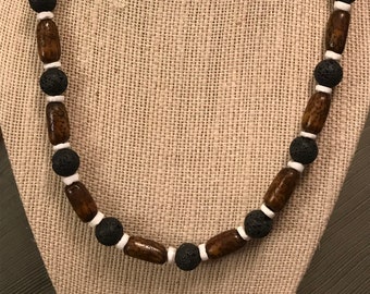 Mens beaded necklace,Mens Lava rock Necklace,Mens Wood necklace,Unisex necklace,Mens bohemian necklace beach,Statement necklace,Gift for him