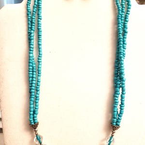 Teal blue seed bead necklace and earrings set, turquoise necklace set, beaded necklace set, multi strand seed bead necklace set, gift set