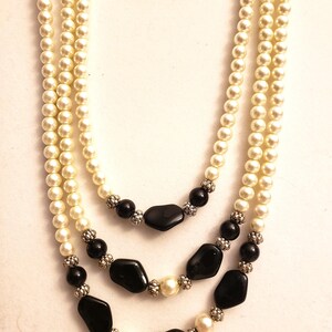 Bright white cultured freshwater pearl and black onyx multi-strand necklace, black and white necklace, pearl necklace, elegant necklace