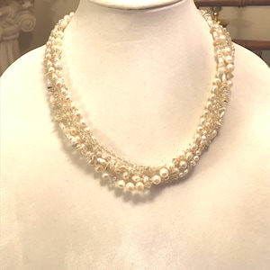 Gorgeous Freshwater Pearl Necklace Multistrand Pearl Necklace, Gemstone Necklace Bridal Necklace White Pearl necklace elegant wedding twist