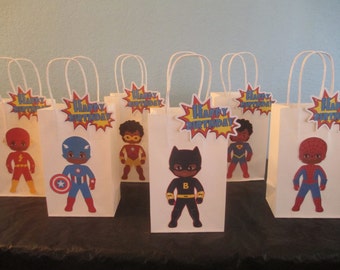African American Favor Bags(10)Superhero Goody bags,Superhero Birthday,Boy superhero party,Superhero Gift Bag