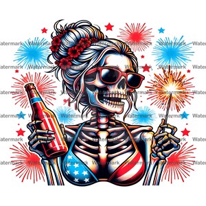 4th of July Skull PNG, Freedom Fourth Of July PNG, White Red Blue Sublimation Design, Independence Day Gift
