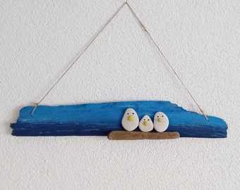 Moin Möwe - pebbles on driftwood, collage