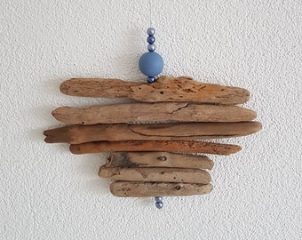 Driftwood - wind chime with blue wooden ball and glass wax beads